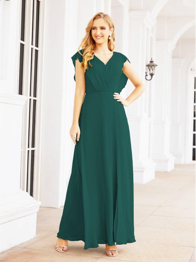 NumberSea - Women's Bridesmaid Dresses Chiffon Cape Formal Evening Party Prom Dress Open Back Gowns for Wedding Guests SEA28058