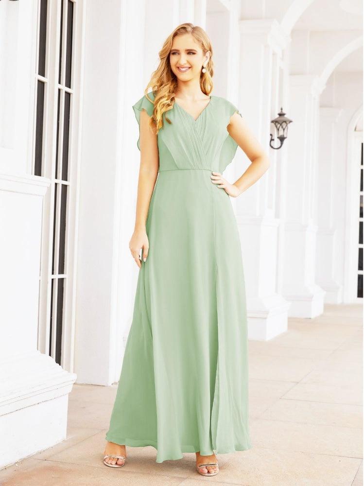 NumberSea - Women's Bridesmaid Dresses Chiffon Cape Formal Evening Party Prom Dress Open Back Gowns for Wedding Guests SEA28058