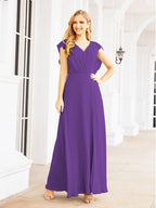 NumberSea - Women's Bridesmaid Dresses Chiffon Cape Formal Evening Party Prom Dress Open Back Gowns for Wedding Guests SEA28058