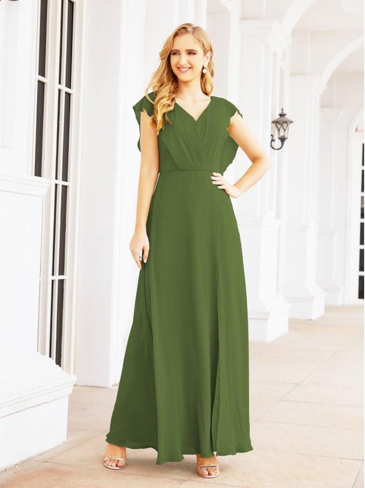 NumberSea - Women's Bridesmaid Dresses Chiffon Cape Formal Evening Party Prom Dress Open Back Gowns for Wedding Guests SEA28058