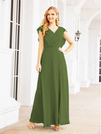 NumberSea - Women's Bridesmaid Dresses Chiffon Cape Formal Evening Party Prom Dress Open Back Gowns for Wedding Guests SEA28058