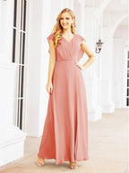 NumberSea - Women's Bridesmaid Dresses Chiffon Cape Formal Evening Party Prom Dress Open Back Gowns for Wedding Guests SEA28058
