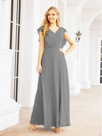 NumberSea - Women's Bridesmaid Dresses Chiffon Cape Formal Evening Party Prom Dress Open Back Gowns for Wedding Guests SEA28058