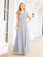 NumberSea - Women's Bridesmaid Dresses Chiffon Cape Formal Evening Party Prom Dress Open Back Gowns for Wedding Guests SEA28058