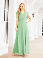 NumberSea - Women's Bridesmaid Dresses Chiffon Cape Formal Evening Party Prom Dress Open Back Gowns for Wedding Guests SEA28058