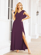 NumberSea - Women's Bridesmaid Dresses Chiffon Cape Formal Evening Party Prom Dress Open Back Gowns for Wedding Guests SEA28058