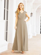 NumberSea - Women's Bridesmaid Dresses Chiffon Cape Formal Evening Party Prom Dress Open Back Gowns for Wedding Guests SEA28058