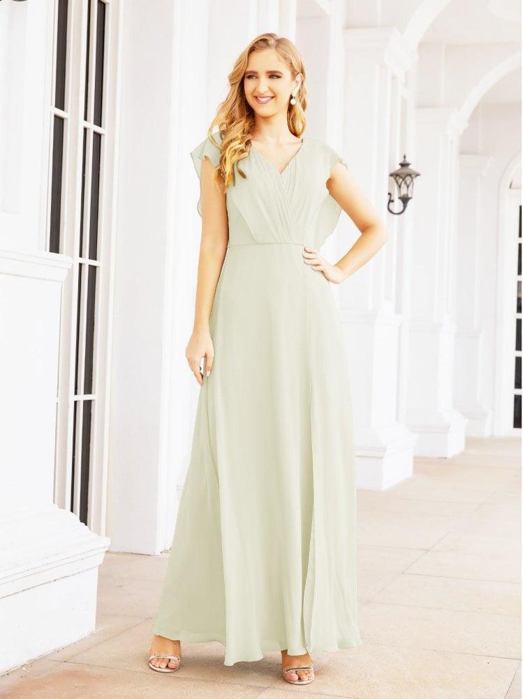 NumberSea - Women's Bridesmaid Dresses Chiffon Cape Formal Evening Party Prom Dress Open Back Gowns for Wedding Guests SEA28058