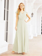 NumberSea - Women's Bridesmaid Dresses Chiffon Cape Formal Evening Party Prom Dress Open Back Gowns for Wedding Guests SEA28058