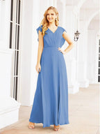 NumberSea - Women's Bridesmaid Dresses Chiffon Cape Formal Evening Party Prom Dress Open Back Gowns for Wedding Guests SEA28058