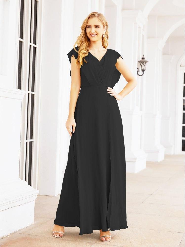 NumberSea - Women's Bridesmaid Dresses Chiffon Cape Formal Evening Party Prom Dress Open Back Gowns for Wedding Guests SEA28058