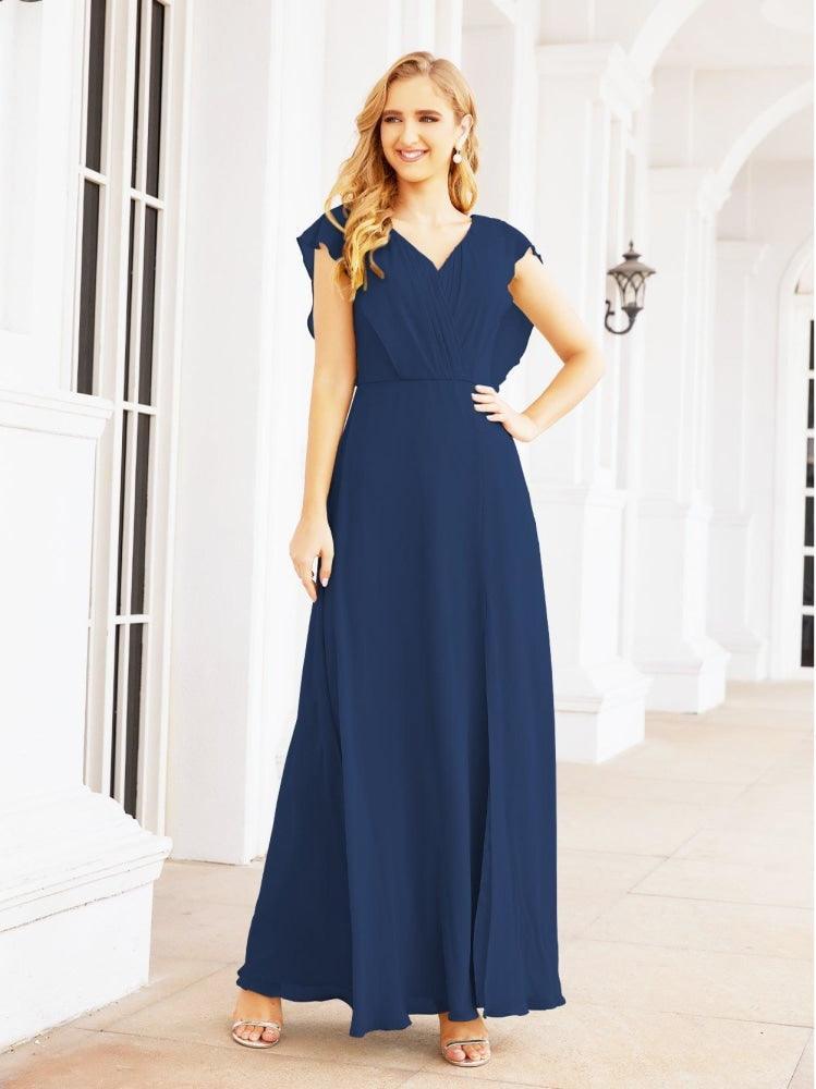NumberSea - Women's Bridesmaid Dresses Chiffon Cape Formal Evening Party Prom Dress Open Back Gowns for Wedding Guests SEA28058