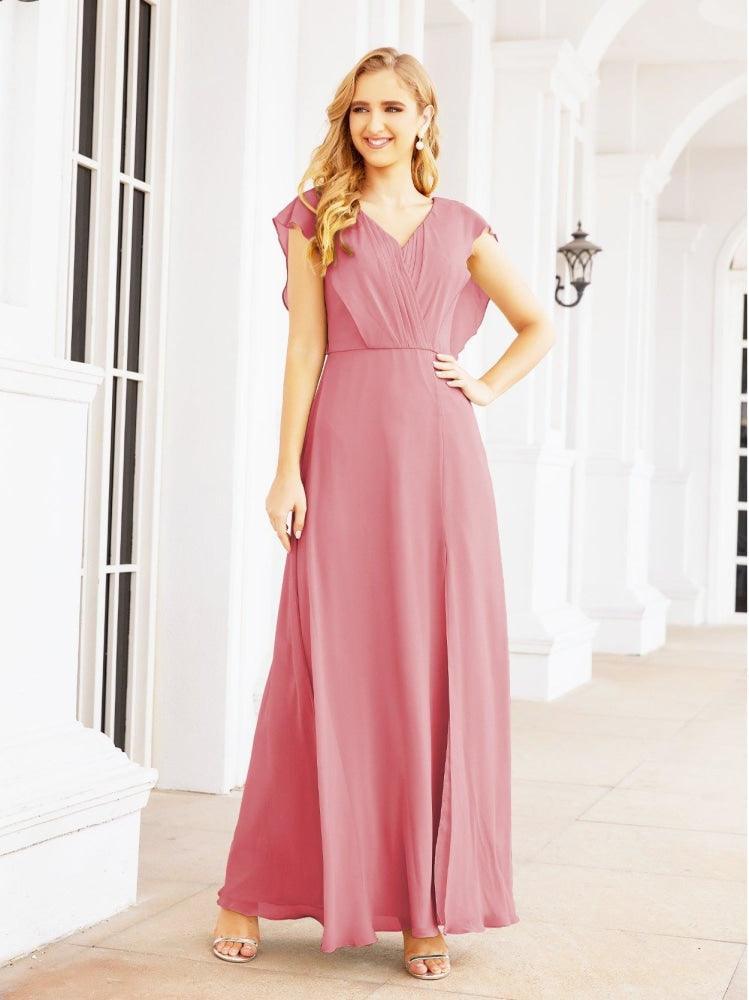 NumberSea - Women's Bridesmaid Dresses Chiffon Cape Formal Evening Party Prom Dress Open Back Gowns for Wedding Guests SEA28058