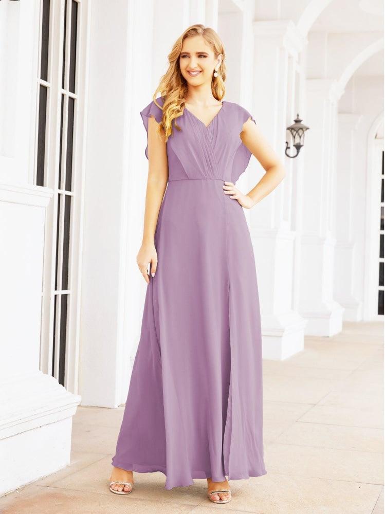 NumberSea - Women's Bridesmaid Dresses Chiffon Cape Formal Evening Party Prom Dress Open Back Gowns for Wedding Guests SEA28058