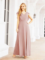 NumberSea - Women's Bridesmaid Dresses Chiffon Cape Formal Evening Party Prom Dress Open Back Gowns for Wedding Guests SEA28058