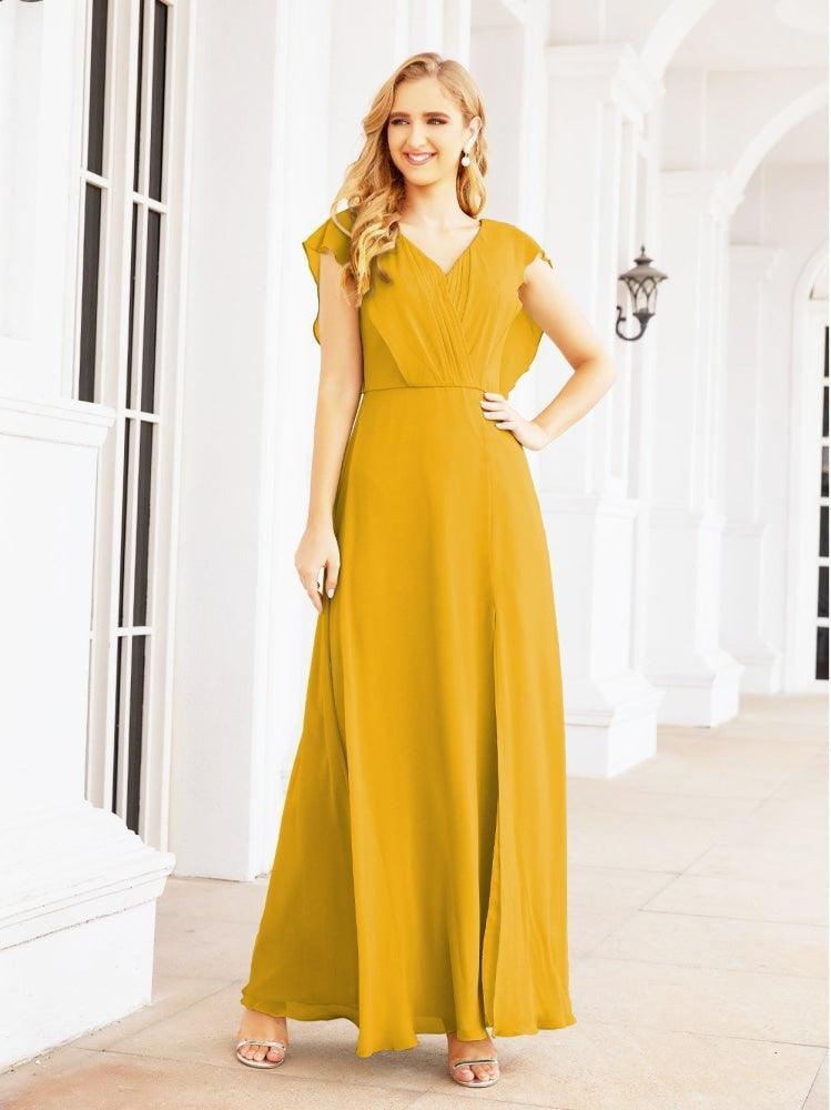 NumberSea - Women's Bridesmaid Dresses Chiffon Cape Formal Evening Party Prom Dress Open Back Gowns for Wedding Guests SEA28058