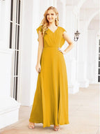 NumberSea - Women's Bridesmaid Dresses Chiffon Cape Formal Evening Party Prom Dress Open Back Gowns for Wedding Guests SEA28058