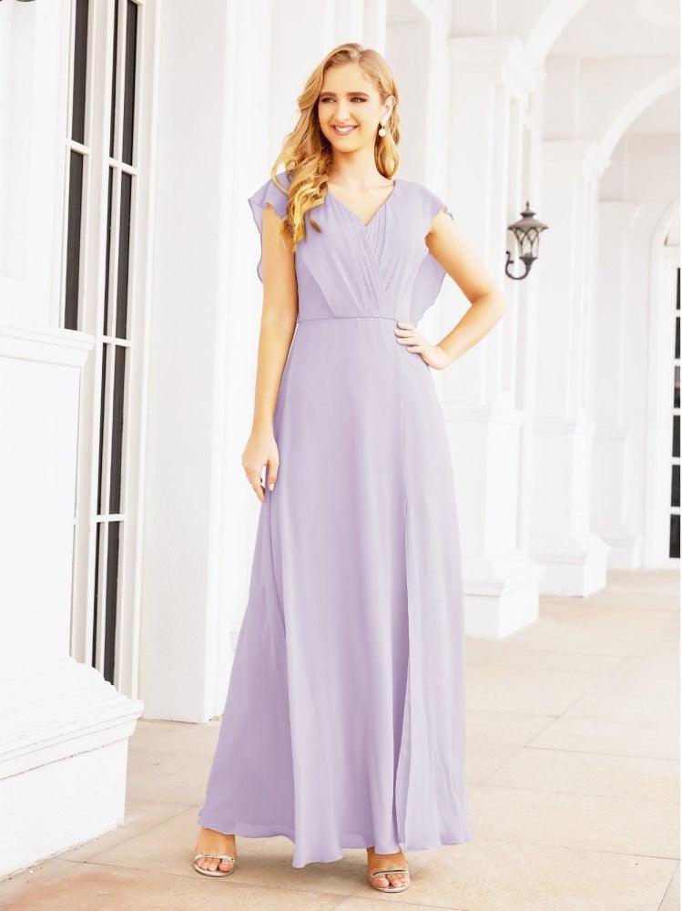 NumberSea - Women's Bridesmaid Dresses Chiffon Cape Formal Evening Party Prom Dress Open Back Gowns for Wedding Guests SEA28058