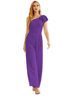 NumberSea - Women‘s One Shoulder Chiffon Long Jumpsuit Formal Evening Dress Long Bridesmaid Dresses Pants Wedding Party SEA28034