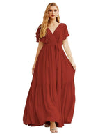 NumberSea - Women's Open Back Formal Evening Party Prom Gowns V - Neck Long Chiffon Bridesmaid Dresses with Waist Belt SEA28038