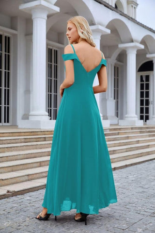 Women's thin strap off the shoulder bridesmaid mopping the floor evening dress 28093-numbersea
