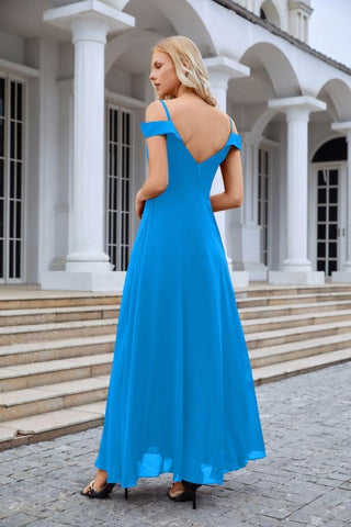 Women's thin strap off the shoulder bridesmaid mopping the floor evening dress 28093-numbersea