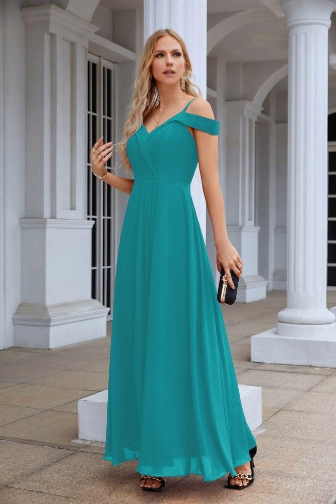 Women's thin strap off the shoulder bridesmaid mopping the floor evening dress 28093-numbersea