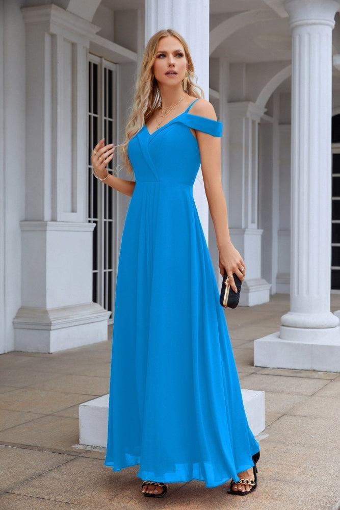 Women's thin strap off the shoulder bridesmaid mopping the floor evening dress 28093-numbersea