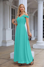 Women's thin strap off the shoulder bridesmaid mopping the floor evening dress 28093-numbersea