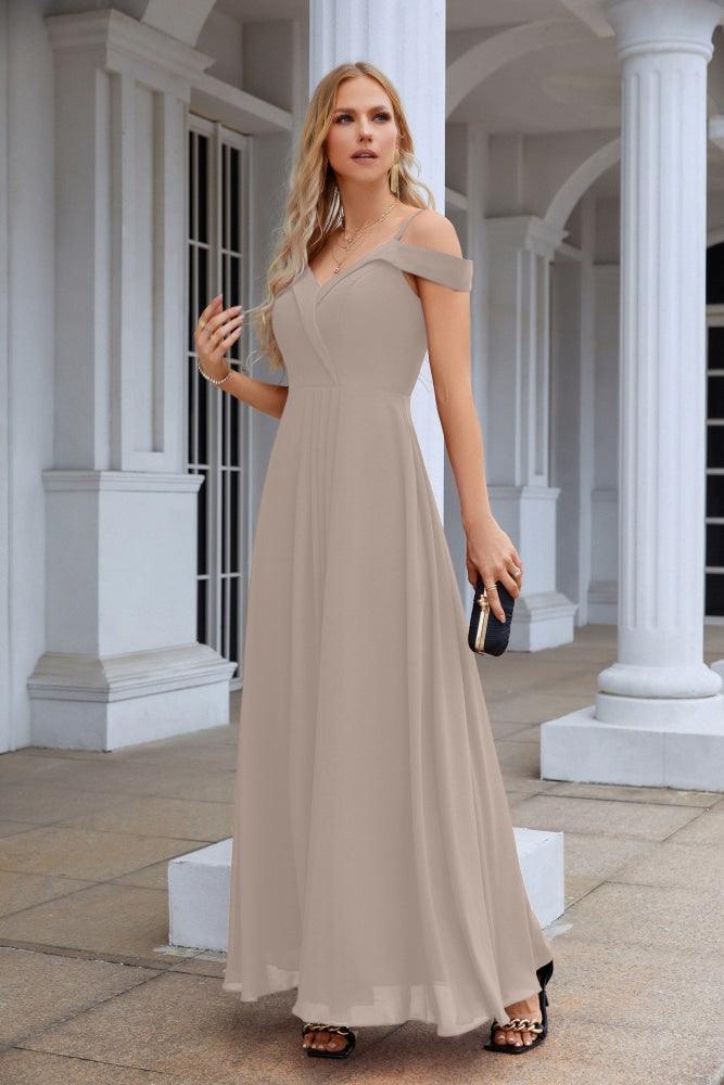 Women's thin strap off the shoulder bridesmaid mopping the floor evening dress 28093-numbersea