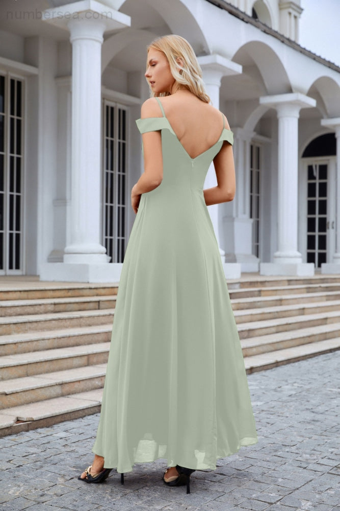 Womens Thin Strap One-Shoulder Chiffon Bridesmaid Mopping The Floor Evening Dress Party Wedding
