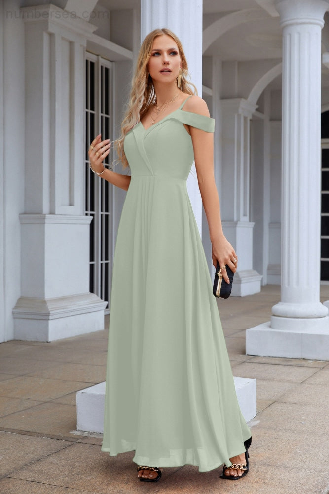 Womens Thin Strap One-Shoulder Chiffon Bridesmaid Mopping The Floor Evening Dress Party Wedding