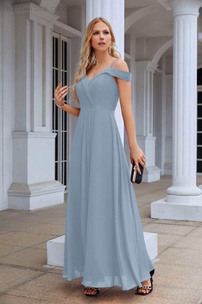 Women's thin strap off the shoulder bridesmaid mopping the floor evening dress 28093-numbersea