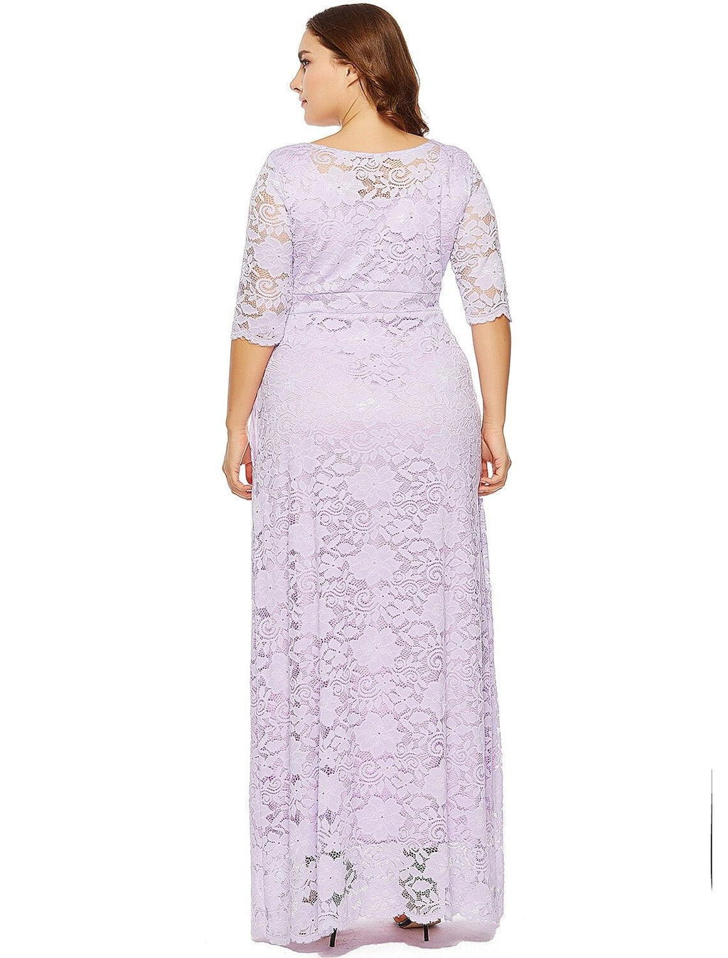 Etui-Linie/Säulenkleid in Übergröße, weiß, für die Feiertage, Hochzeitsgäste, Rundhalsausschnitt, halbe Ärmel, bodenlang, Spitze mit Spitzeneinsatz