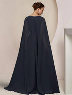 Jumpsuits Mother of the Bride Dress Formal Wedding Guest Party Elegant V Neck Floor Length Chiffon Sleeveless with Crystal Brooch