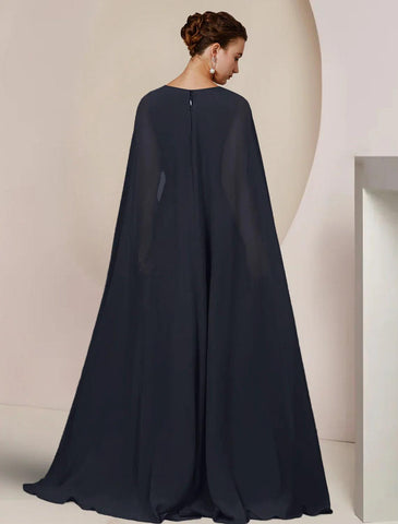 Jumpsuits Kleid für die Brautmutter, formelle Hochzeitsgastparty, elegant, V-Ausschnitt, bodenlang, Chiffon, ärmellos, mit Kristallbrosche