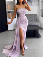 Mermaid / Trumpet Evening Gown Sparkle & Shine Dress Wedding Guest Wedding Party Sweep / Brush Train Sleeveless Strapless Charmeuse with Ruched Slit