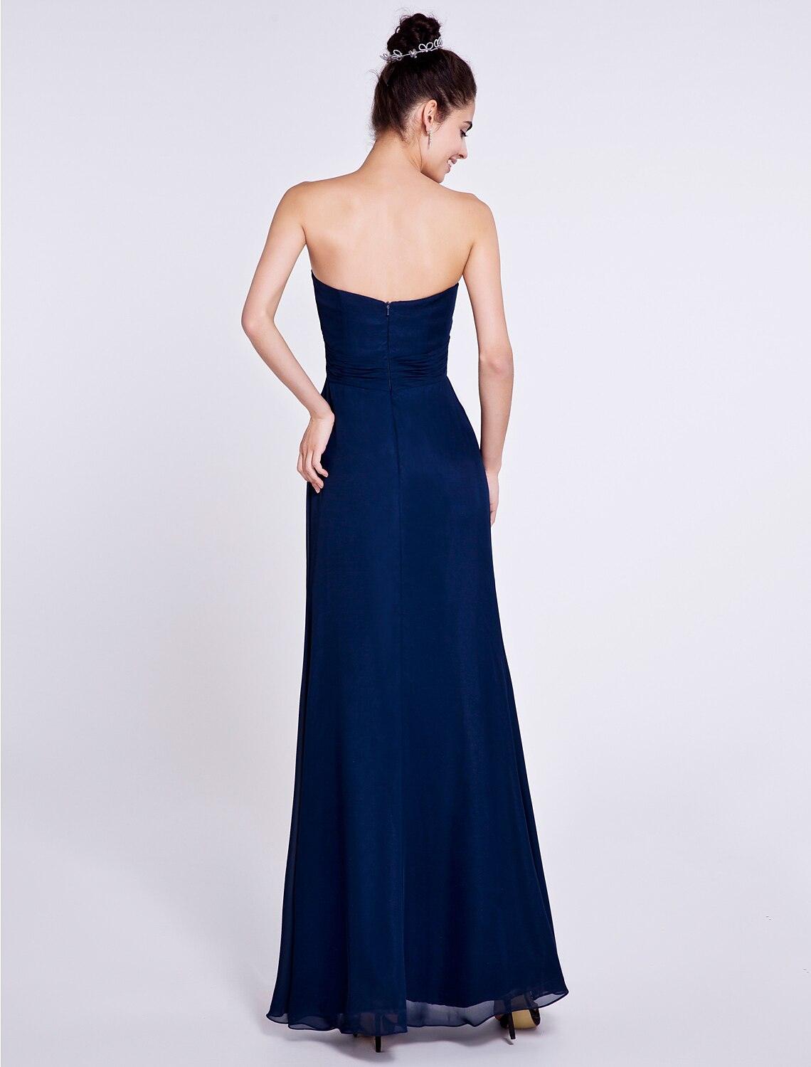Vestido de dama de honor con corte tubo/columna, escote corazón, sin mangas, elegante, largo hasta el suelo, de gasa con entrecruzamiento