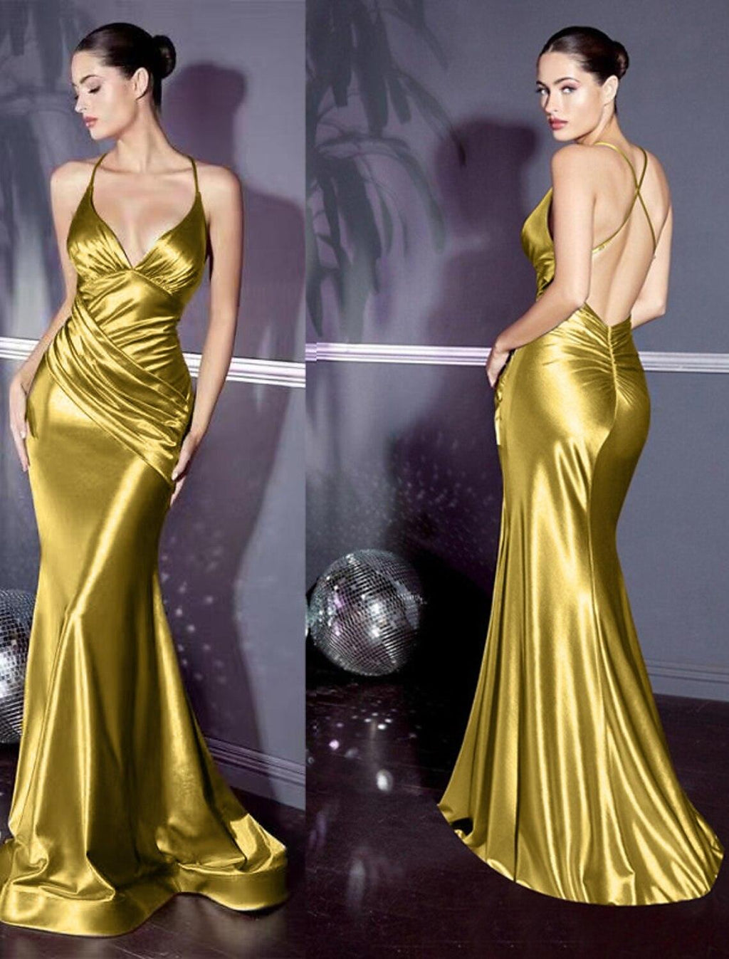 Meerjungfrau/Trompete Abendkleid Elegantes Kleid Verlobung Formeller Abend Sweep/Pinsel Schleppe Ärmellos Spaghettiträger Satin mit Kreuz Rüschen