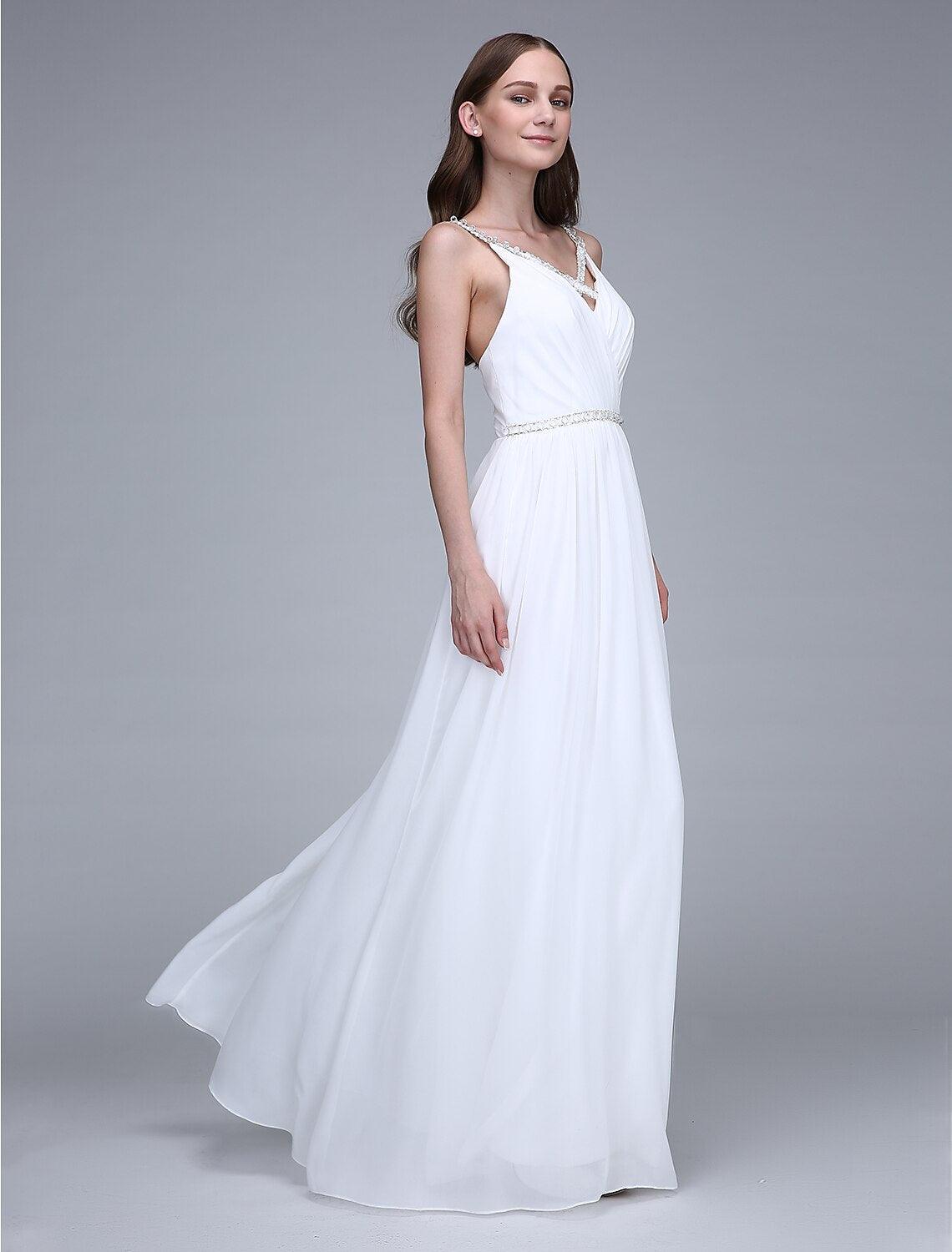 Vestido de dama de honor de gasa con tirantes finos, largo hasta el suelo y cristales, estilo tubo/columna