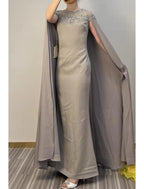Etui-/Säulen-Abendkleid, elegantes Kleid, formeller Abend, bodenlang, kurze Ärmel, Illusionsausschnitt, Herbst, Hochzeitsgast, Stretchstoff mit Spitzeneinsatz, Applikationen