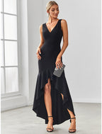 Meerjungfrau/Trompete Abendkleid Sexy Kleid Formeller Hochzeitsgast Asymmetrisch Ärmellos V-Ausschnitt Nylon V-Rücken mit Rüschen Drapierung