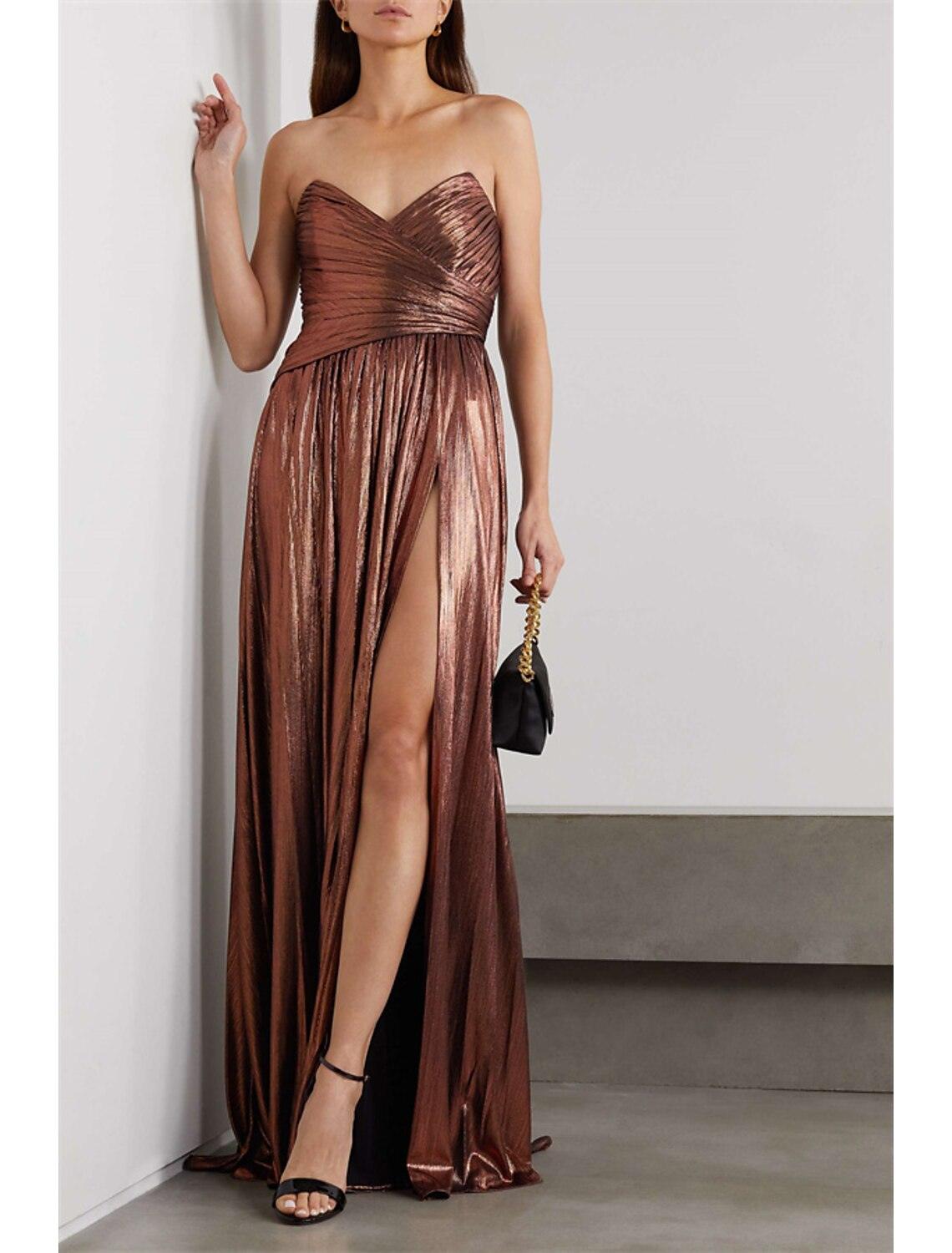 Meerjungfrau/Trompete Abendkleid Sexy Kleid Cocktail Party Hochzeit Empfang Bodenlang Ärmellos Trägerlos Polyester mit gerüschtem Schlitz