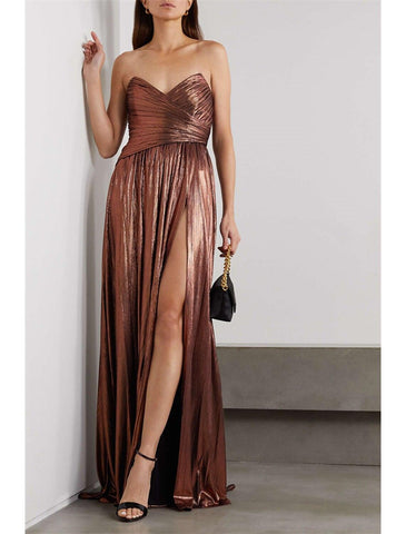 Meerjungfrau/Trompete Abendkleid Sexy Kleid Cocktail Party Hochzeit Empfang Bodenlang Ärmellos Trägerlos Polyester mit gerüschtem Schlitz