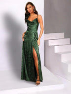 Vestidos de novia estilo sirena/trompeta para invitada de boda, vestido floral para fiesta de bodas, semiformal, largo hasta el suelo, sin mangas, tirantes finos, charmeuse con abertura y bordado