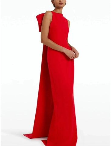 Etui-Linie/Säulenkleid, weihnachtliches rotes grünes Abendkleid, elegantes Kleid, formelle Schleppe, ärmellos, Rundhalsausschnitt, Stretch-Stoff mit Schleife(n).