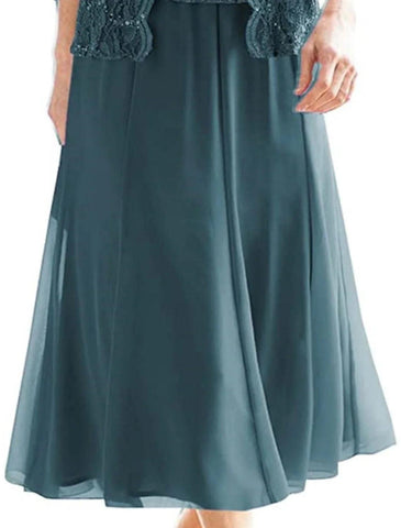 Vestido de madre de la novia de dos piezas, estilo tubo/columna, con brillo y brillo, estilo vintage, elegante, escote cuadrado, largo hasta la rodilla, de gasa, encaje, manga 3/4 con pliegues y lentejuelas