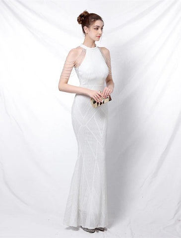 Meerjungfrau/Trompete Ballkleider Sparkle &amp; Shine Kleid Formelle Hochzeitsgast Bodenlang Ärmellos Neckholder Pailletten mit Pailletten