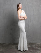 Meerjungfrau/Trompete Abendkleid Sparkle &amp; Shine Kleid Formelle Hochzeit Gast Bodenlang Kurzarm Eine Schulter Pailletten mit Pailletten