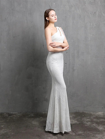 Meerjungfrau/Trompete Abendkleid Sparkle &amp; Shine Kleid Formelle Hochzeit Gast Bodenlang Kurzarm Eine Schulter Pailletten mit Pailletten